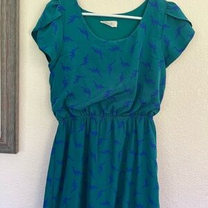 Teal Dress with Dinosaur Print